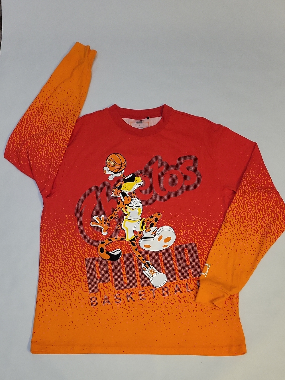 Puma Hoops x Cheetos Long Sleeve T-Shirt Mens Size Large Red Orange Cotton